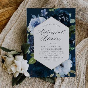 Invitation dîner de répétition florale marine et bleu clair