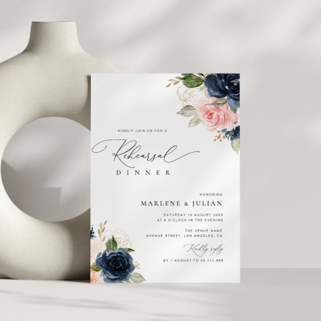 Invitation dîner de répétition florale marine et broussailleu (Créateur téléchargé)