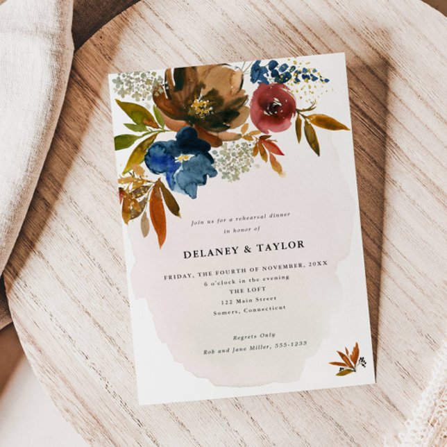 Invitation Dîner de répétition florale Marine & Rust Boho (Créateur téléchargé)