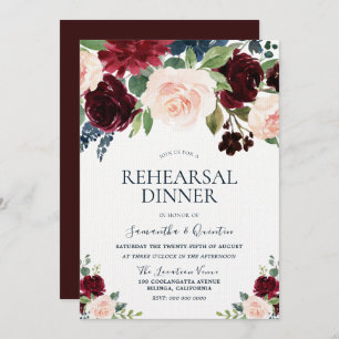 Invitation Dîner de répétition florale Marsala Burgundy Red B