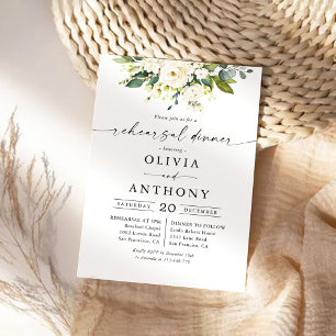 Invitation Dîner de répétition florale Roses blanches Invitat
