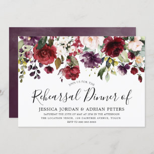 Invitation Dîner de répétition florale violet bordeaux rouge