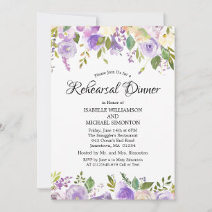 Invitation Dîner de répétition florale violet et crème Invita