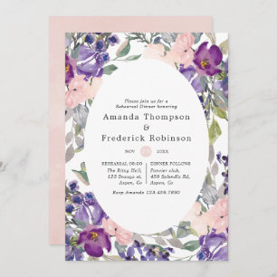 Invitation Dîner de répétition florale violet, prune et blush