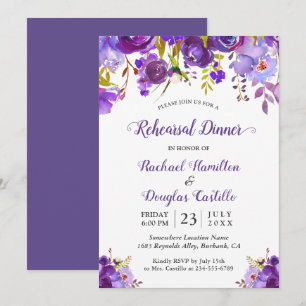 Invitation Dîner de répétition florale violet violet