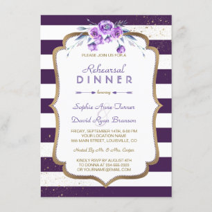 Invitation Dîner de répétition florale violet violet or