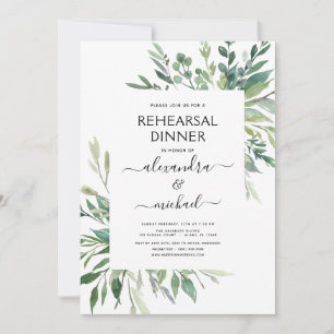 Invitation Dîner de répétition Foliage Vert Élégant Invitati