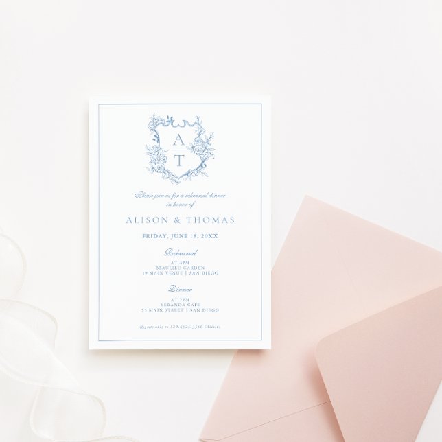 Invitation Dîner de répétition Formal Crest Bleu Poussiéreux (Créateur téléchargé)