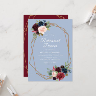 Invitation dîner de répétition géométrique bleu roux