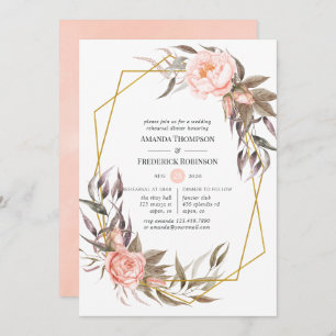Invitation Dîner de répétition géométrique Blush & Gold Flora