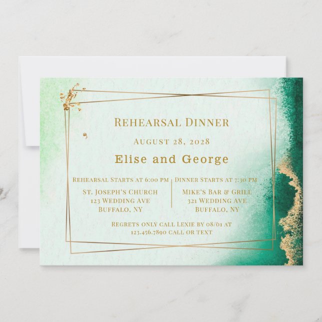 Invitation Dîner de répétition géométrique Emerald Gold Agate (Devant)