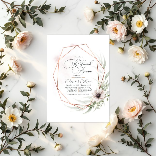 Invitation Dîner de répétition géométrique en bronze rustique (Rustic Elegance Bronze Geometric Rehearsal Dinner Invitation)