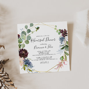 Invitation Dîner de répétition géométrique en or de Bourgogne