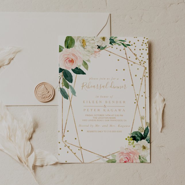 Invitation Dîner de répétition Géométrique Géométrique Vert & (Créateur téléchargé)