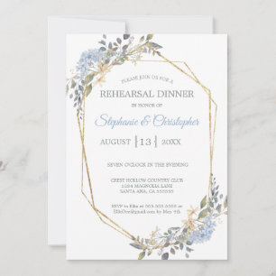 Invitation Dîner de répétition géométrique Gold Dusty Blue Fl