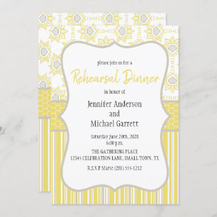 Invitation Dîner de répétition géométrique jaune et gris d'ab