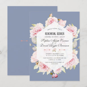 Invitation Dîner de répétition géométrique rose floral bleu