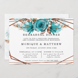 Invitation Dîner de répétition géométrique Turquoise Gold Peo