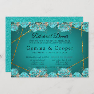 Invitation Dîner de répétition géométrique Turquoise Rose Gol