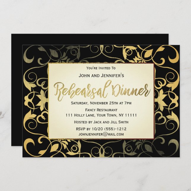 Invitation Dîner de répétition Gold Black (Devant / Derrière)