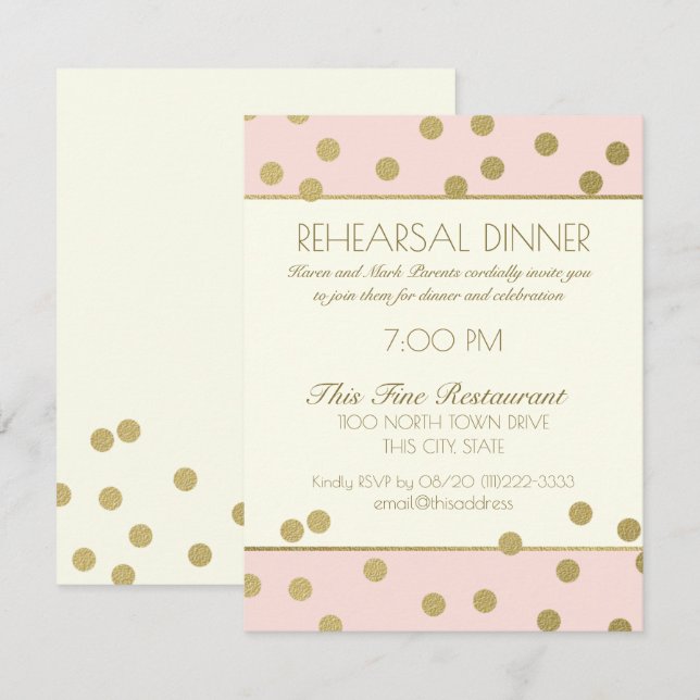 Invitation Dîner de répétition Gold Confetti Dots (Devant / Derrière)