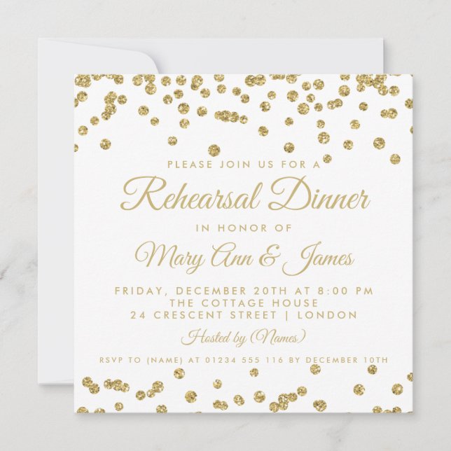 Invitation Dîner de répétition Gold Faux Parties scintillant  (Devant)
