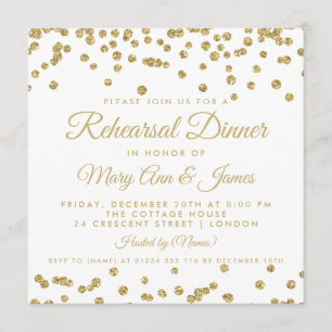 Invitation Dîner de répétition Gold Faux Parties scintillant 