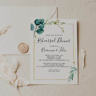 Invitation Dîner de répétition Gold Floral Tropical Green