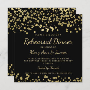 Invitation Dîner de répétition Gold Foil Look Confetti
