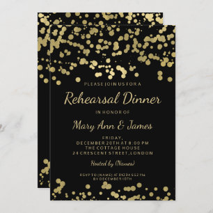 Invitation Dîner de répétition Gold Foil Look Confetti