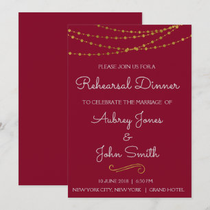 Invitation Dîner de répétition Gold Foil String