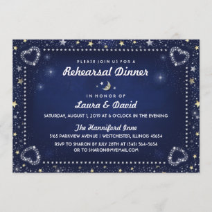 Invitation Dîner de répétition Gold & White de la Marine Blue