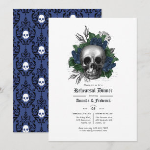 Invitation Dîner de répétition gothique bleu et noir de la Ma