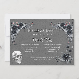 Invitation Dîner de répétition gothique de fleurs noires et d
