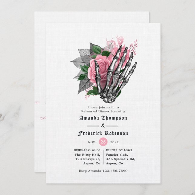 Invitation Dîner de répétition gothique d'Halloween floral ro (Devant / Derrière)