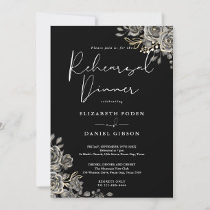 Invitation Dîner de répétition gothique floral blanc et or