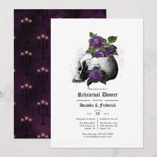 Invitation Dîner de répétition gothique floral pourpre et noi