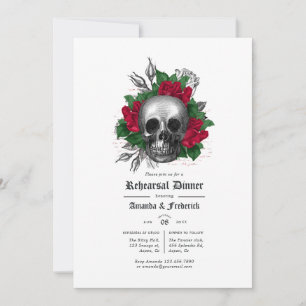 Invitation Dîner de répétition gothique floral rouge et noir