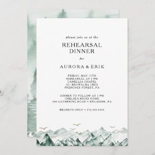 Invitation Dîner de répétition Green and Gold Mountain