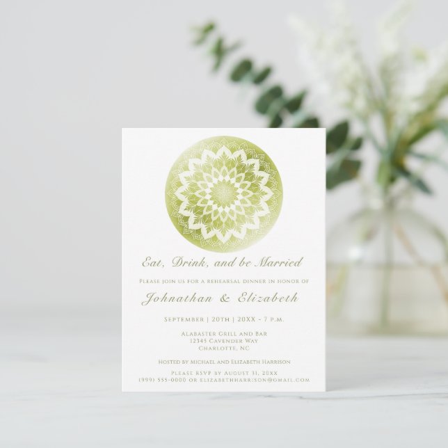 Invitation Dîner de répétition Green Lace Mandala (Debout devant)