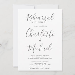 Invitation Dîner de répétition gris et blanc de script de sig
