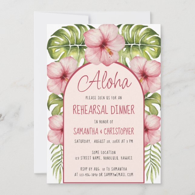 Invitation Dîner de répétition Hawaï Aloha Fleurs tropicales  (Devant)
