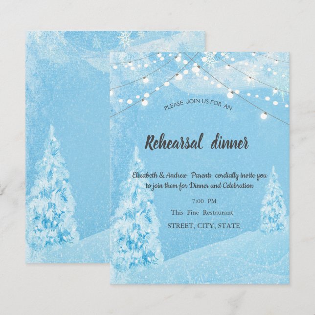 Invitation Dîner de répétition hivernal au pin (Devant / Derrière)