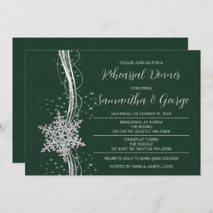 Invitation Dîner de répétition hivernal Silver Green Snowflak