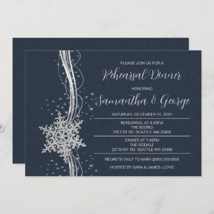 Invitation Dîner de répétition hivernal Silver Navy Snowflake