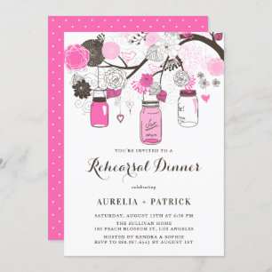 Invitation Dîner de répétition Hot Pink Mason Jars