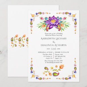 Invitation Dîner de répétition indien fleur de lotus Paisley