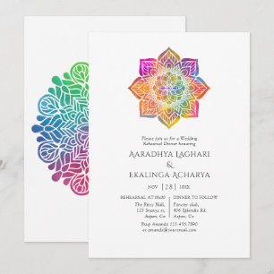 Invitation Dîner de répétition indien Mandala Arc-en-ciel