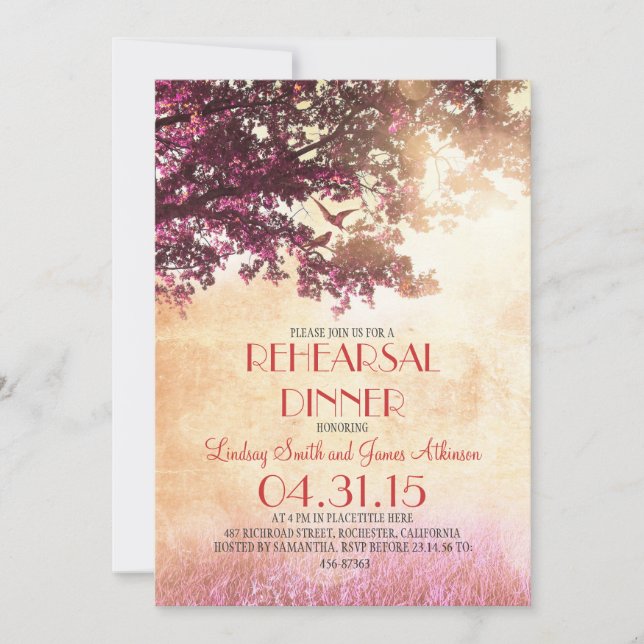 Invitation Dîner de répétition inséparables et chêne rose cor (Devant)