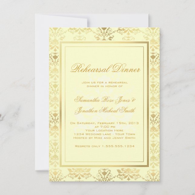 Invitation Dîner de répétition ivoire et or de Damas (Devant)